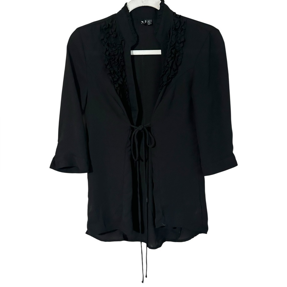 Love Haight Black Ruffle Tie-Front Blouse s